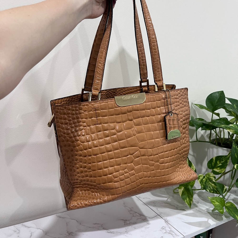 Calvin Klein Tan Croc-Embossed Tote